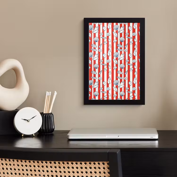 Schelp - Zeedieren - Zomer - Illustratie - Rood - Blauw fotolijst zwart zonder passe partout klein -sfeer1