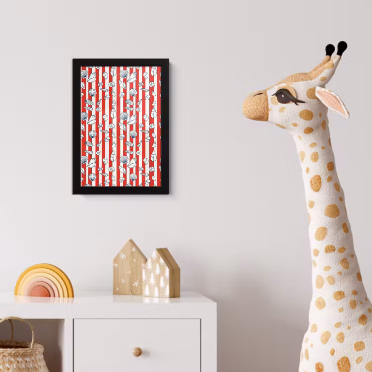 Schelp - Zeedieren - Zomer - Illustratie - Rood - Blauw fotolijst zwart zonder passe partout klein -usfeer4_kinderkamer