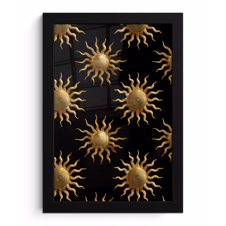 Zon - Patroon - Luxe - Goud - Zwart fotolijst zwart zonder passe partout klein 224 -3d