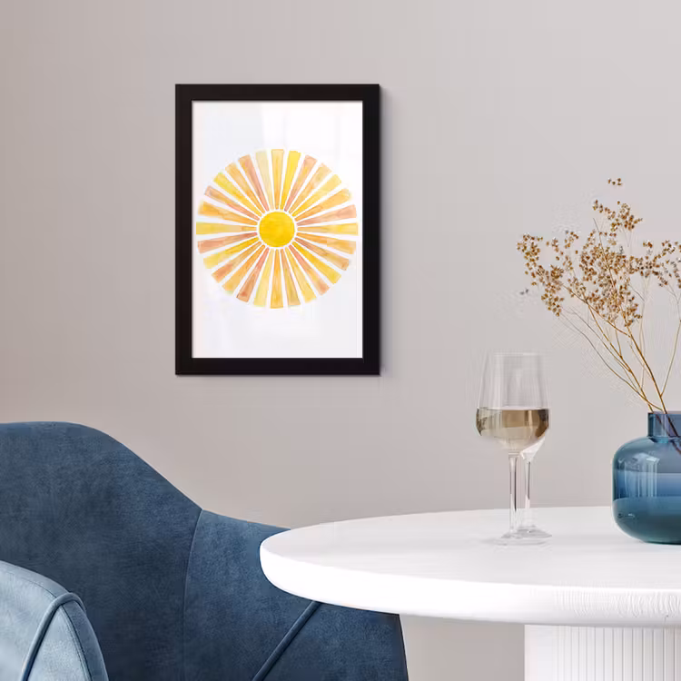 Zon - Stralen - Aquarel - Geel - Abstract fotolijst zwart zonder passe partout klein -sfeer4