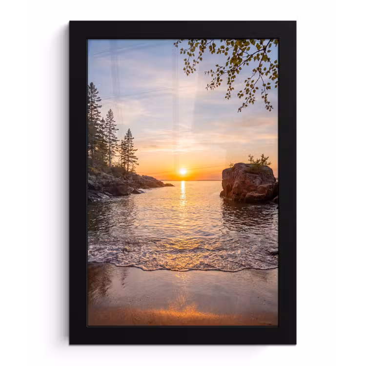 Zonsondergang - Kust - Water - Natuur - Oranje fotolijst zwart zonder passe partout klein -3d