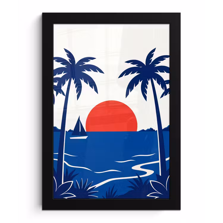 Zonsondergang - Zee - Palmboom - Tropisch - Modern fotolijst zwart zonder passe partout klein -3d