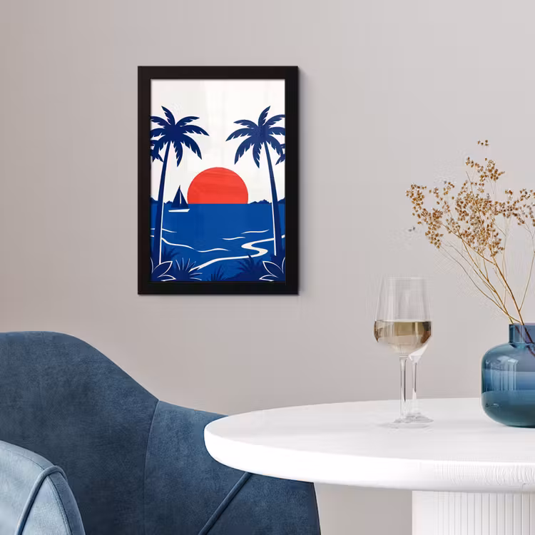 Zonsondergang - Zee - Palmboom - Tropisch - Modern fotolijst zwart zonder passe partout klein -sfeer4