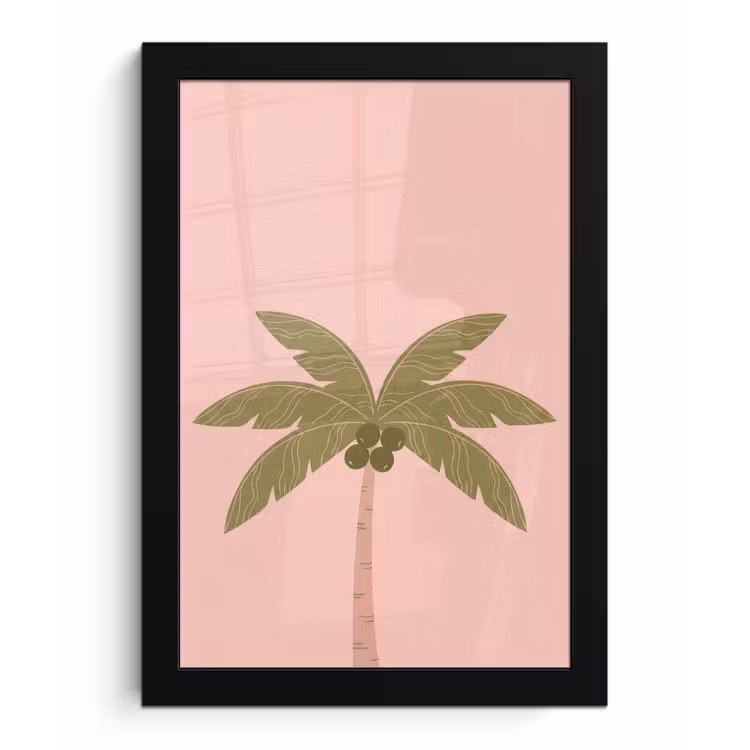 Boom - Palm - Natuur - Illustratie - Roze fotolijst zwart zonder passe partout klein -3d