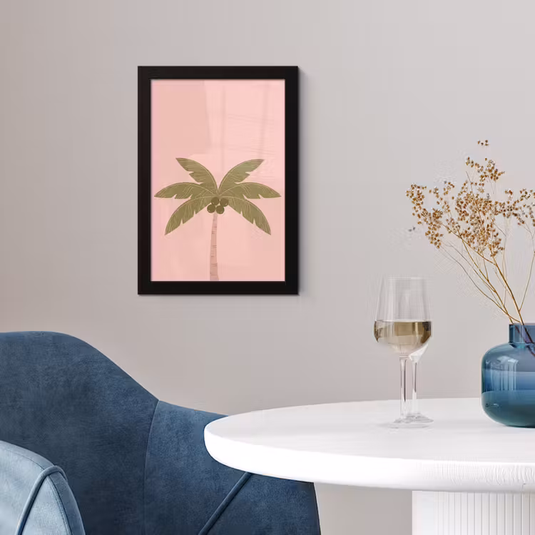 Boom - Palm - Natuur - Illustratie - Roze fotolijst zwart zonder passe partout klein -sfeer4