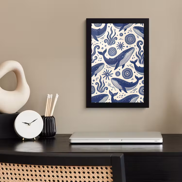 Walvis - Onderwater - Dieren - Abstract - Blauw fotolijst zwart zonder passe partout klein -sfeer1