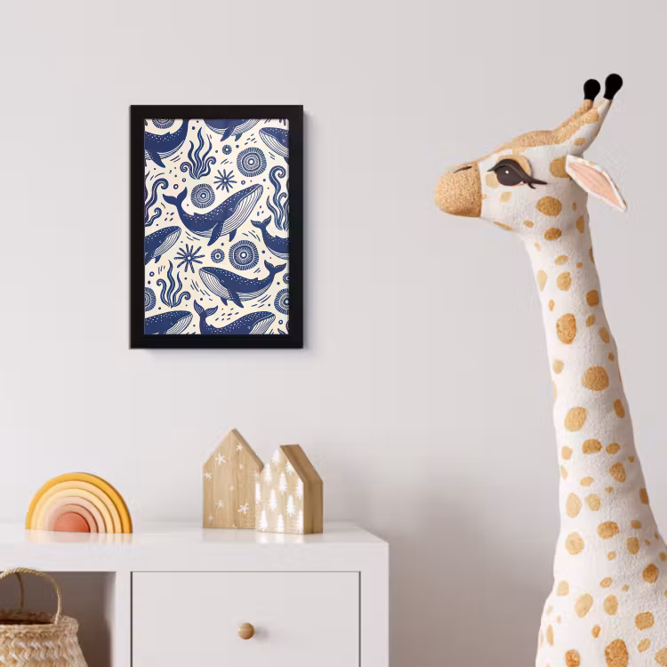 Walvis - Onderwater - Dieren - Abstract - Blauw fotolijst zwart zonder passe partout klein -usfeer4_kinderkamer