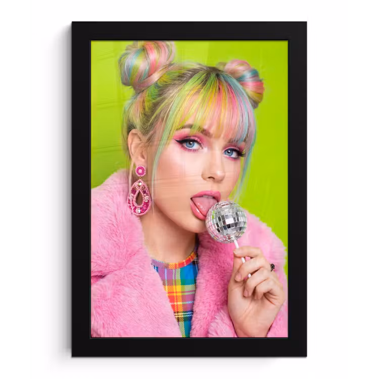 Vrouw - Kleurrijk haar - Pop art - Modern - Levendig fotolijst zwart zonder passe partout klein -3d