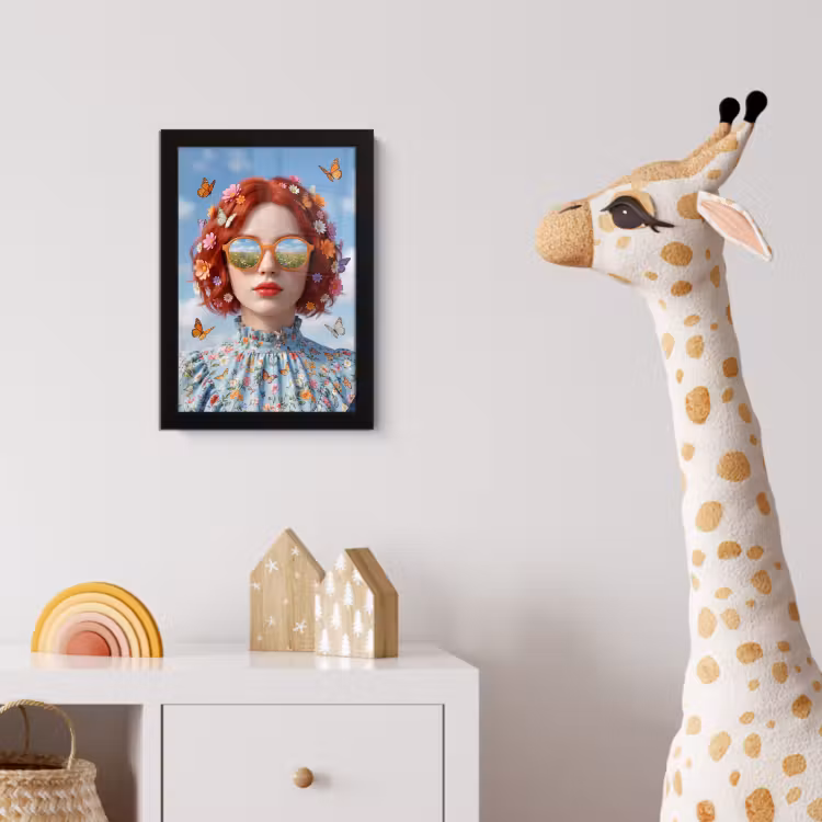 Vrouw - Bloemen - Zomer - Portret - Kleurrijk fotolijst zwart zonder passe partout klein -usfeer4_kinderkamer