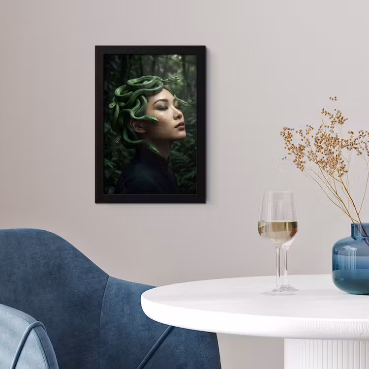 Vrouw - Slang - Natuur - Mystiek - Groen fotolijst zwart zonder passe partout klein -sfeer4