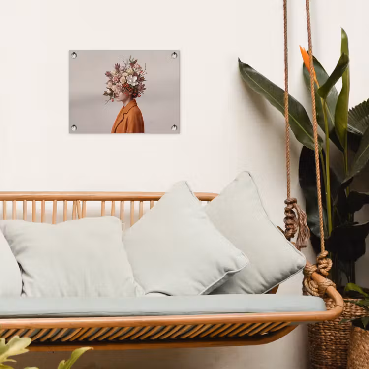 Gezicht - Boeket - Kleurrijk tuinposter los doek klein -sfeer7