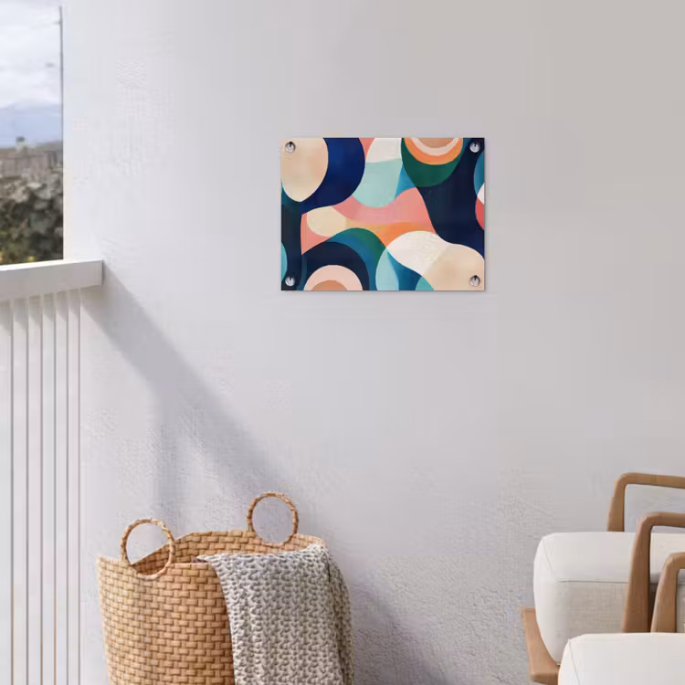 Abstract - Blauw - Roze tuinposter los doek klein -sfeer8