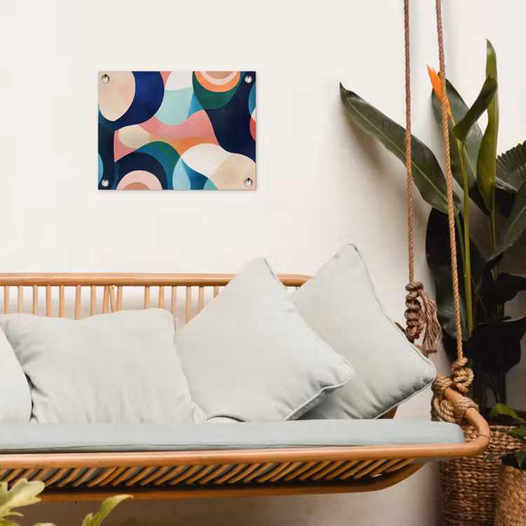 Abstract - Blauw - Roze tuinposter los doek klein -sfeer7