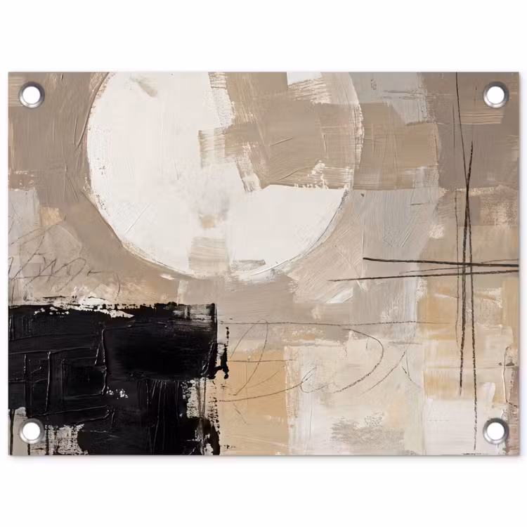 Abstract - Cirkel - Modern - Beige - Zwart - Minimalistisch tuinposter los doek klein -3d