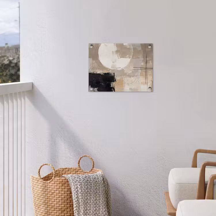 Abstract - Cirkel - Modern - Beige - Zwart - Minimalistisch tuinposter los doek klein -sfeer8