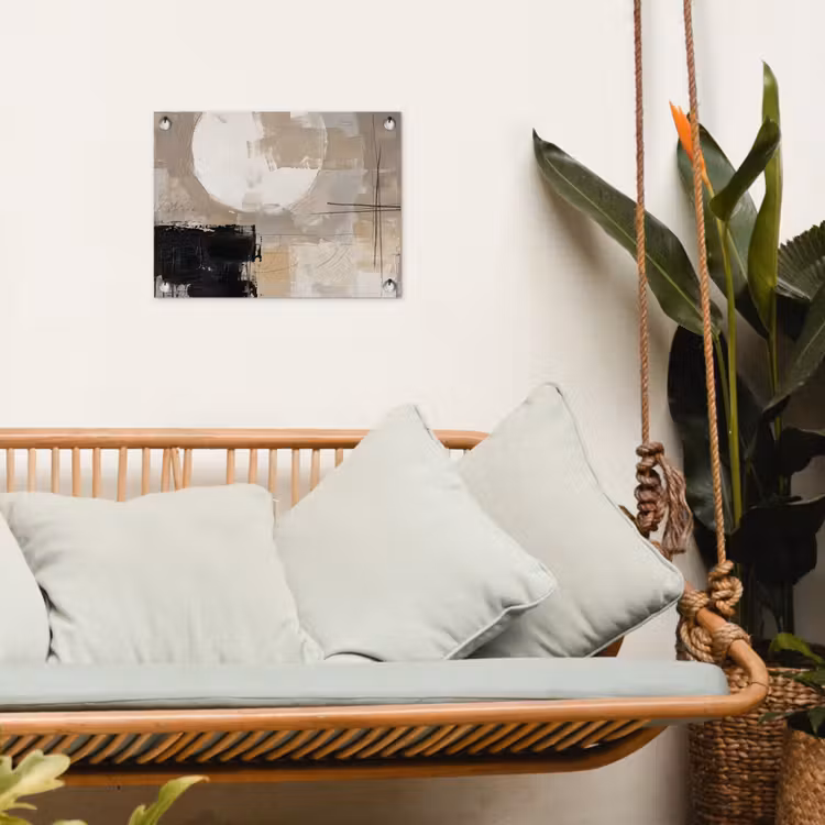Abstract - Cirkel - Modern - Beige - Zwart - Minimalistisch tuinposter los doek klein -sfeer7