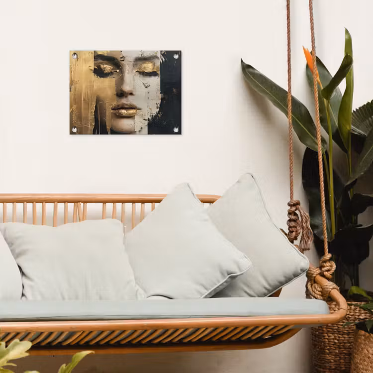 Abstract - Goud - Gezicht - Lippen tuinposter los doek klein -sfeer7