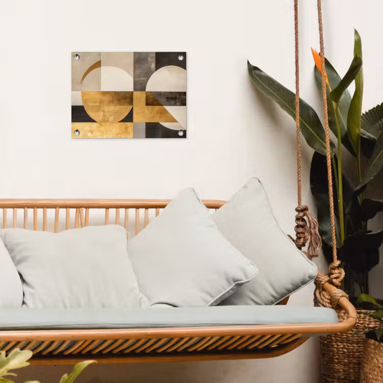 Abstract - Goud - Grijs - Vormen - Geometrisch tuinposter los doek klein -sfeer7