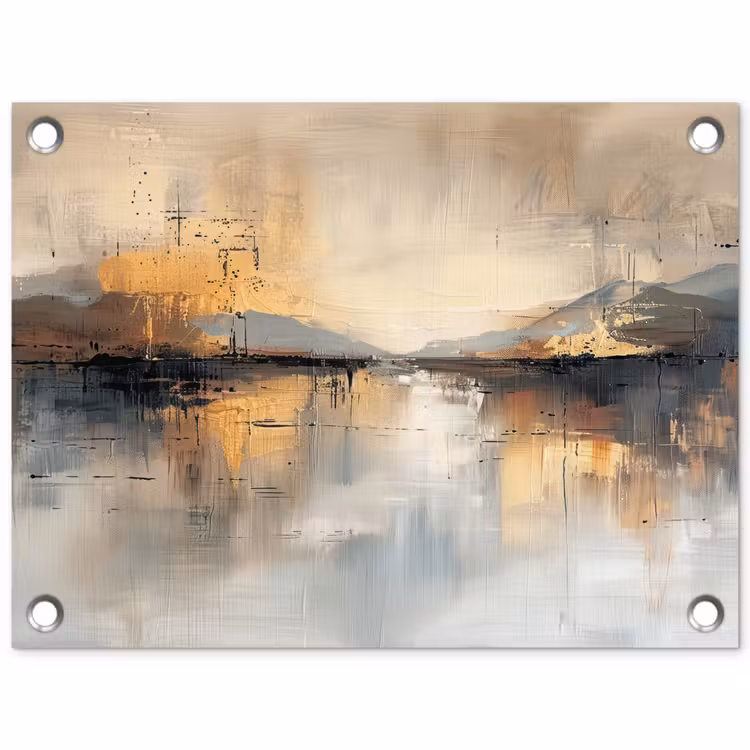 Abstract - Modern - Beige - Aesthetic - Goud tuinposter los doek klein -3d