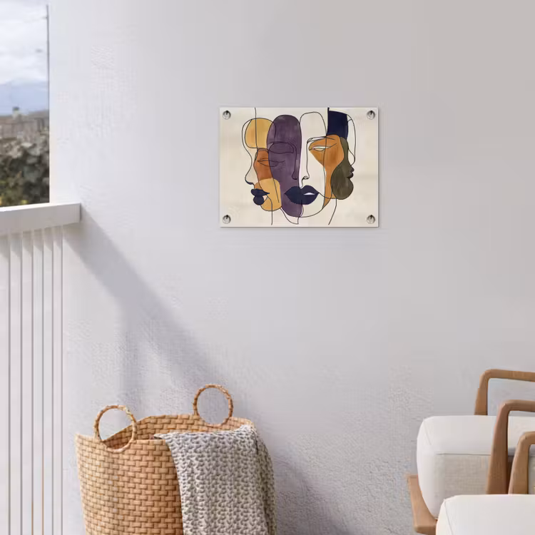 Abstract - Overlappende gezichten - Paars - Donkergroen tuinposter los doek klein -sfeer8