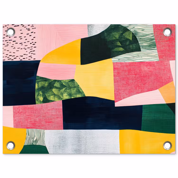 Abstract - Roze - Lappen - Vormen - Geel tuinposter los doek klein -3d