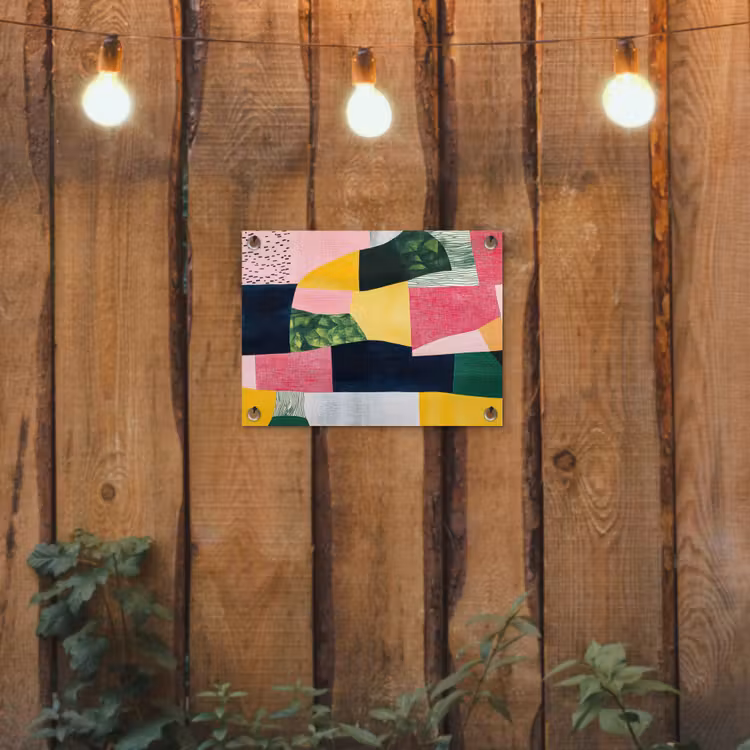Abstract - Roze - Lappen - Vormen - Geel tuinposter los doek klein -sfeer1