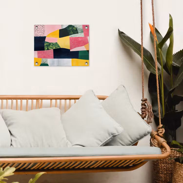 Abstract - Roze - Lappen - Vormen - Geel tuinposter los doek klein -sfeer7
