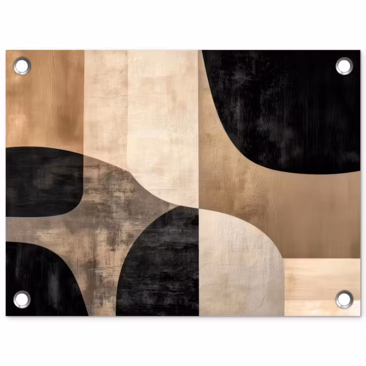 Abstract - Vlakken - Zwart - Rond tuinposter los doek klein -3d