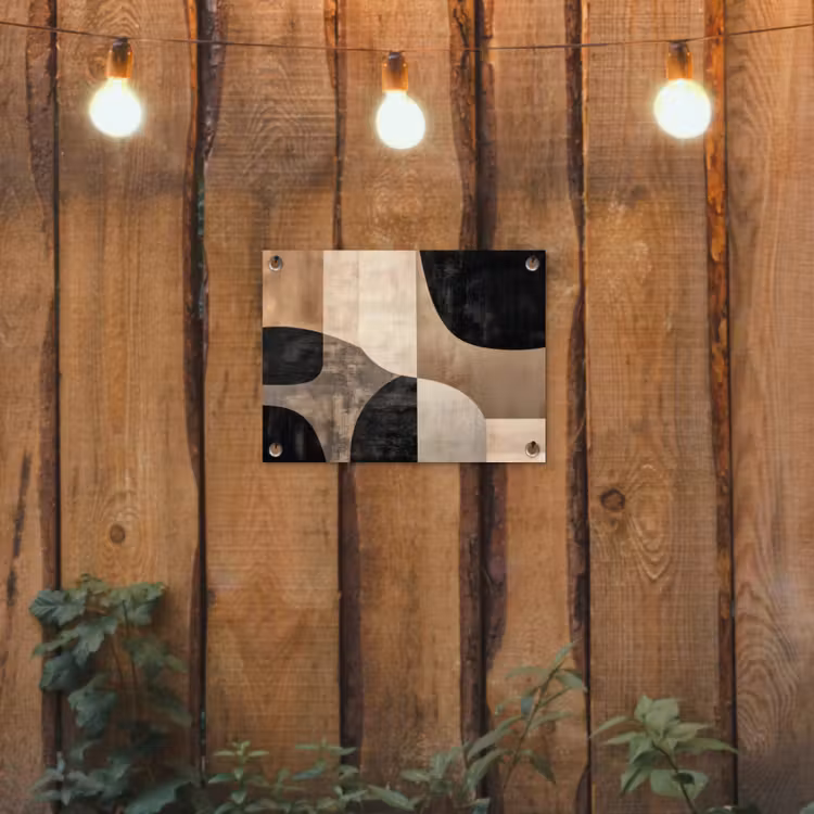 Abstract - Vlakken - Zwart - Rond tuinposter los doek klein -sfeer1