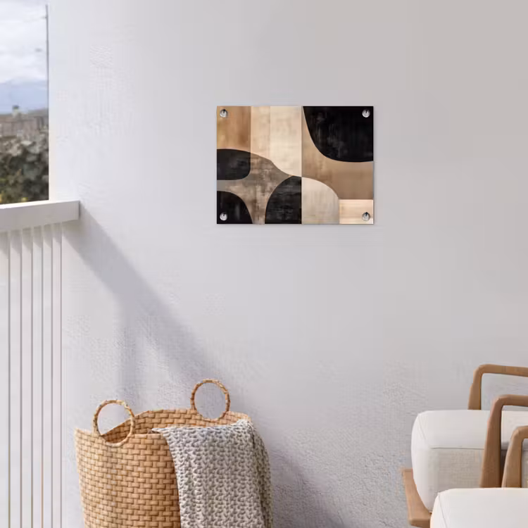 Abstract - Vlakken - Zwart - Rond tuinposter los doek klein -sfeer8
