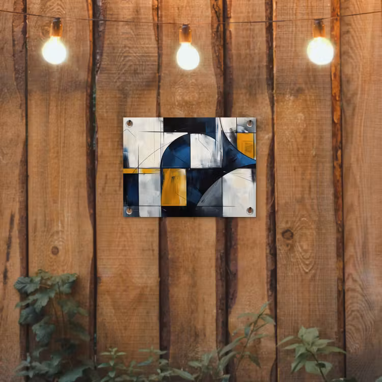 Abstract - Vormen - Goud - Blauw - Geometrisch tuinposter los doek klein -sfeer1