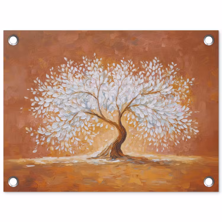Abstract - Boom - Wit - Bladeren tuinposter los doek klein -3d