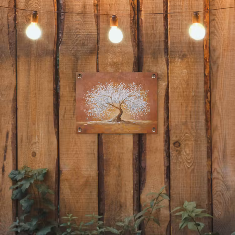 Abstract - Boom - Wit - Bladeren tuinposter los doek klein -sfeer1