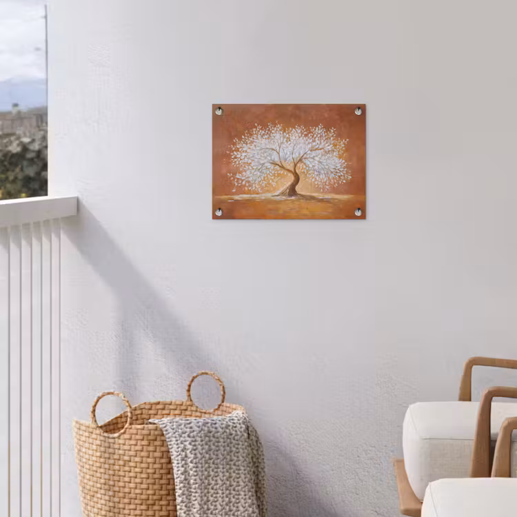 Abstract - Boom - Wit - Bladeren tuinposter los doek klein -sfeer8