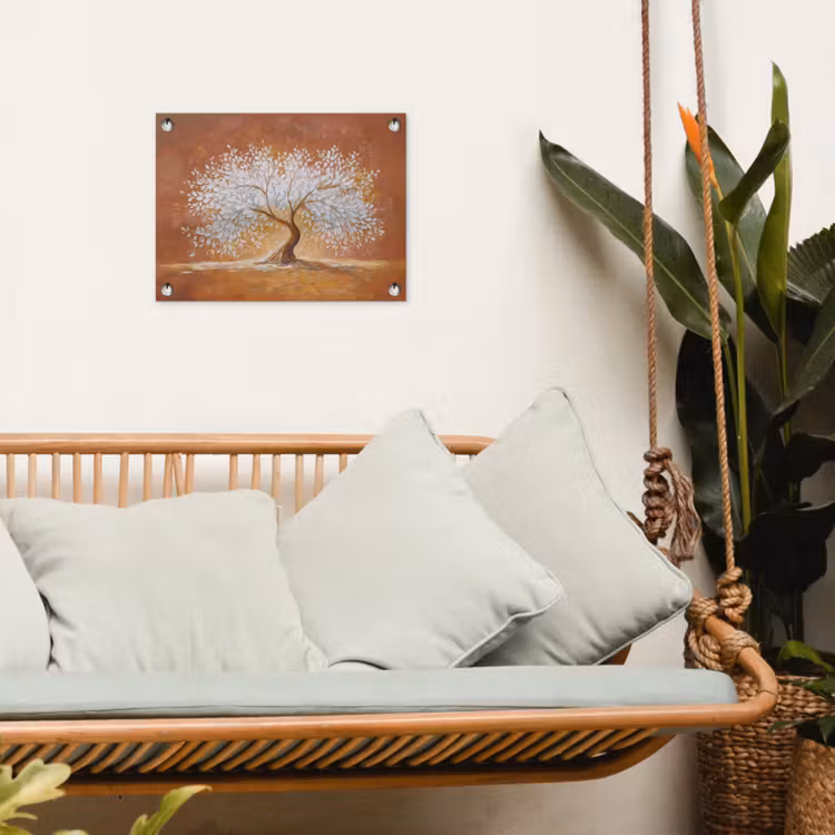 Abstract - Boom - Wit - Bladeren tuinposter los doek klein -sfeer7