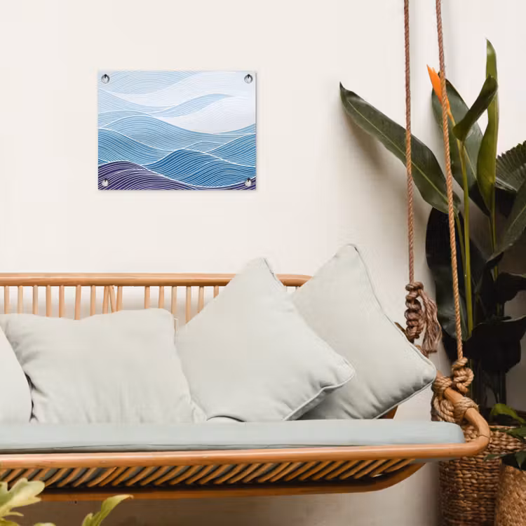 Abstract - Golven - Patroon - Blauw - Modern tuinposter los doek klein -sfeer7