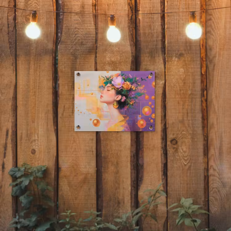 Abstract - Vrouw - Bloemenkroon - Goud tuinposter los doek klein -sfeer1