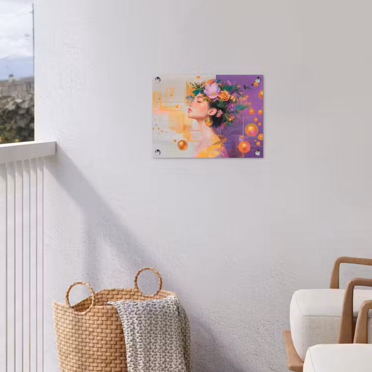 Abstract - Vrouw - Bloemenkroon - Goud tuinposter los doek klein -sfeer8