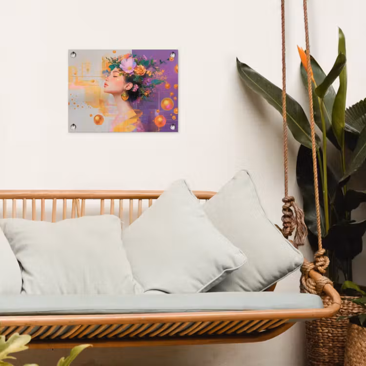 Abstract - Vrouw - Bloemenkroon - Goud tuinposter los doek klein -sfeer7