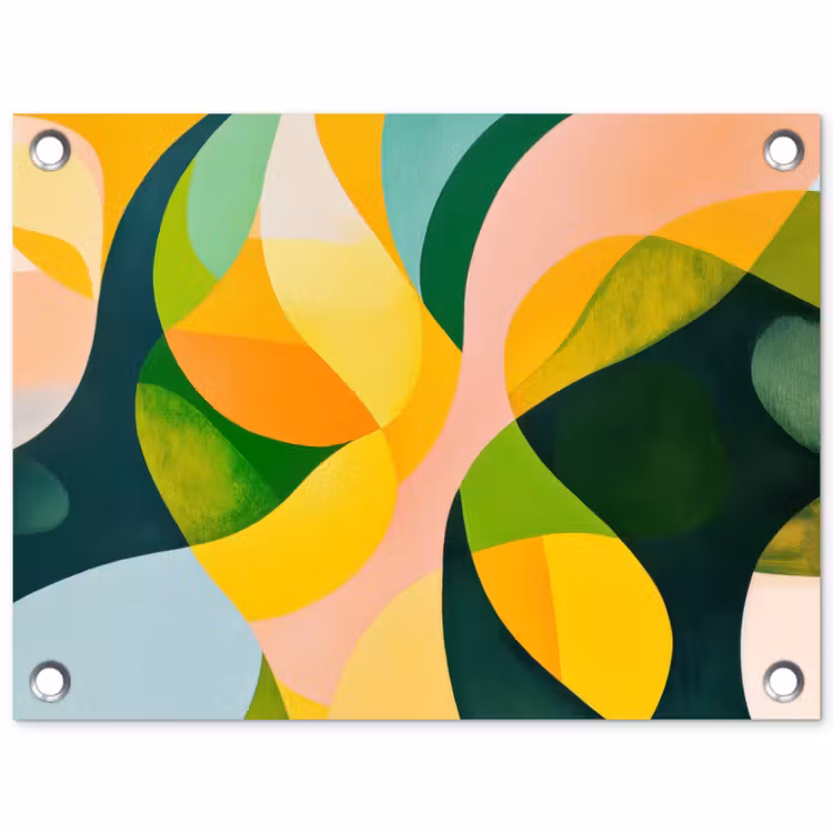 Abstract - Geel - Roze - Groen tuinposter los doek klein -3d