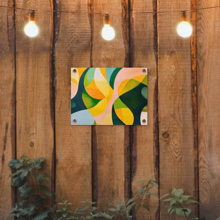 Abstract - Geel - Roze - Groen tuinposter los doek klein -sfeer1