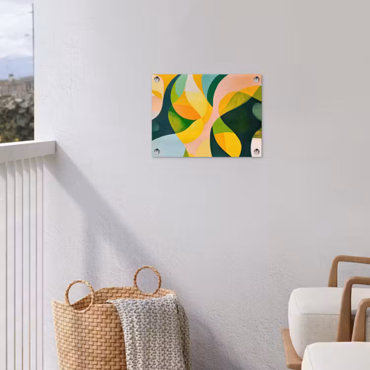 Abstract - Geel - Roze - Groen tuinposter los doek klein -sfeer8