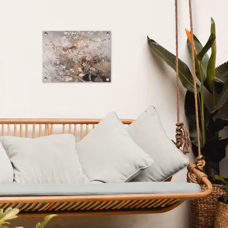 Amandelbloesem - Kunst - Van Gogh - Beige - Abstract tuinposter los doek klein -sfeer7