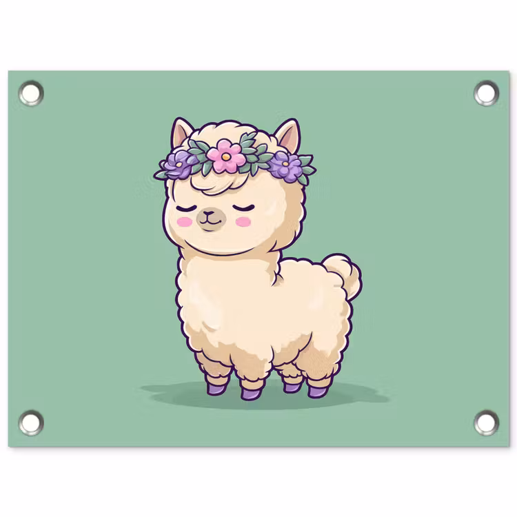 Alpaca - Groen - Bloemendiadeem tuinposter los doek klein -3d