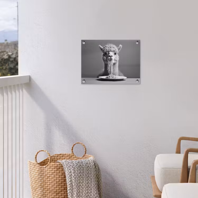 Alpaca - Pasta - Zwart - Wit - Grappig - Dieren tuinposter los doek klein -sfeer8