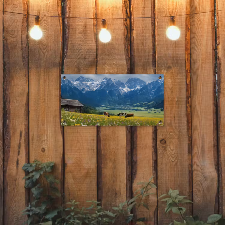 Alpen - Weide - Bergen - Koeien tuinposter los doek klein -sfeer1