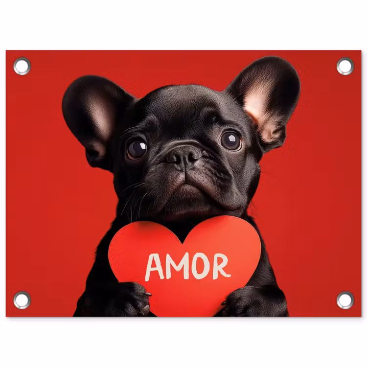 Amor - Hond - Hartje - Rood tuinposter los doek klein -3d
