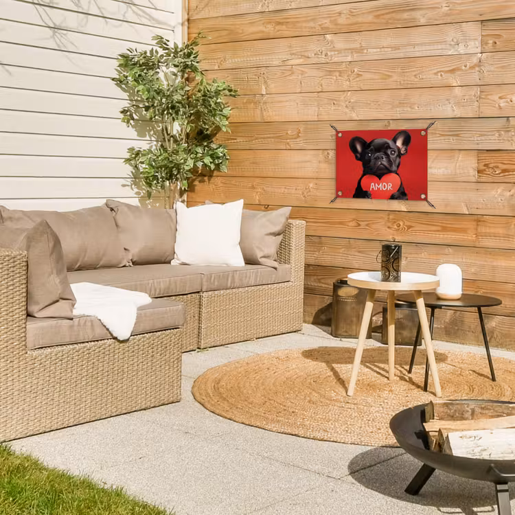 Amor - Hond - Hartje - Rood tuinposter los doek klein -sfeer4