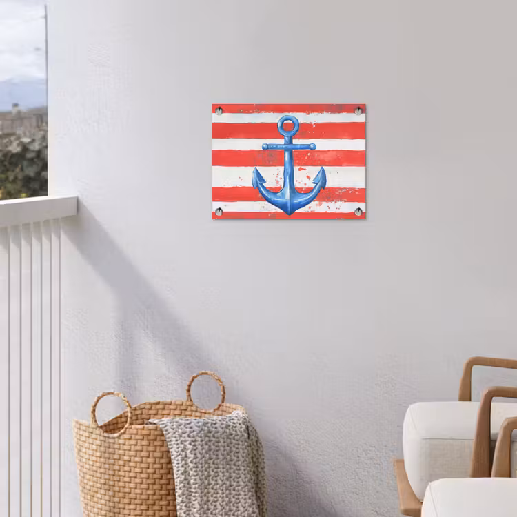 Anker - Verfspatten - Rood - Blauw tuinposter los doek klein -sfeer8