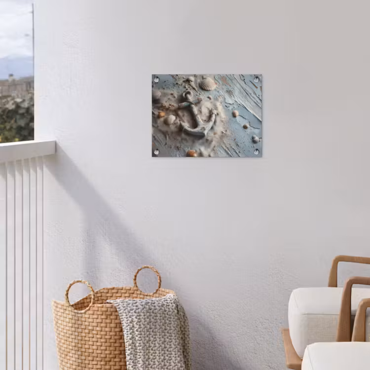 Anker - Hout - Schelpen - Zand tuinposter los doek klein -sfeer8